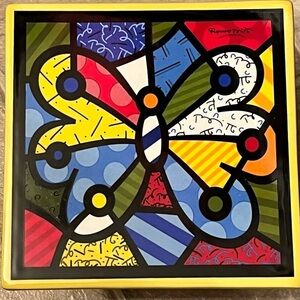 ROMERO Britto ceramic butterfly tile/trivet/wall art signed 2008